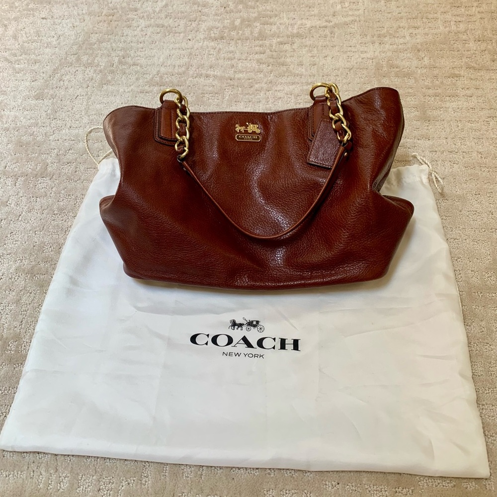 Coach Brown Leather Shoulder Bag with Gold Hardware